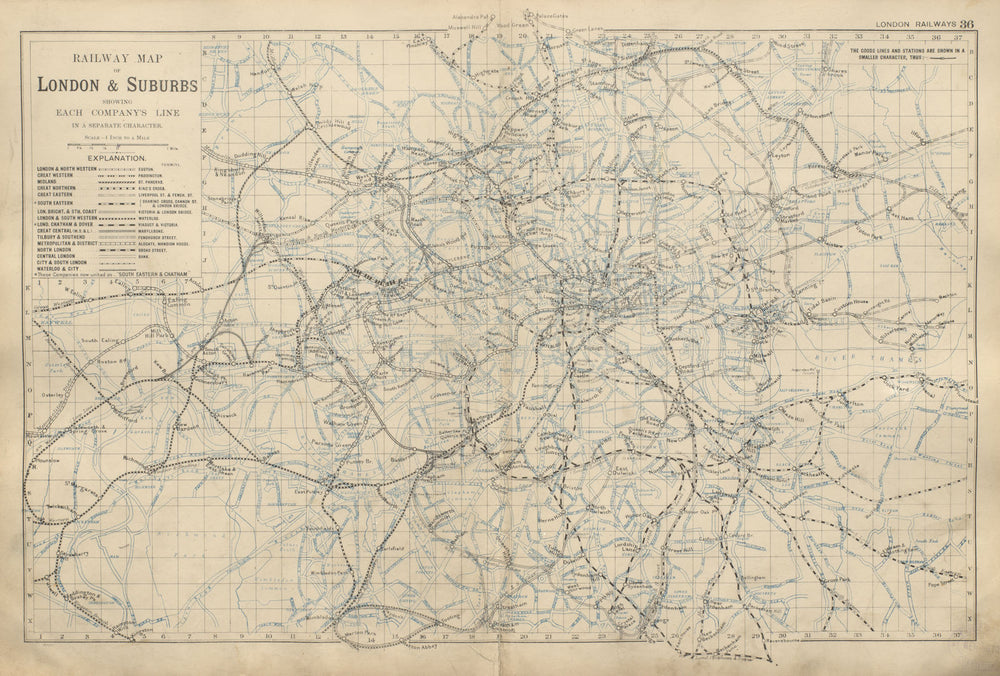 LONDON RAILWAYS showing companies & termini Tube Underground BACON 1900 map