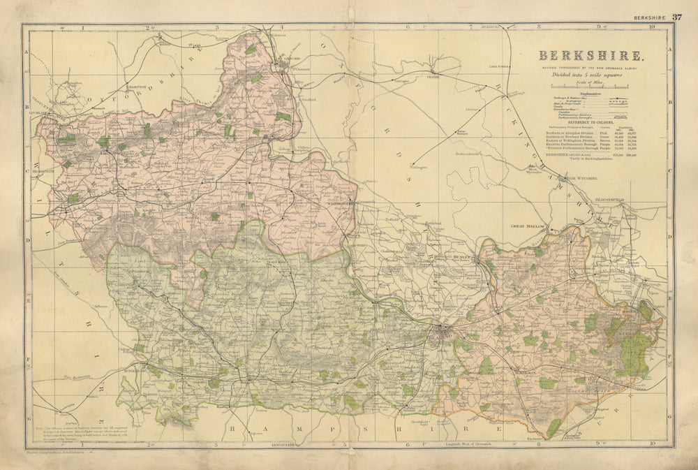 BERKSHIRE County map Parliamentary constituencies railways divisions BACON 1900