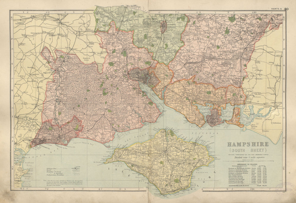 HAMPSHIRE SOUTH Isle of Wight Parliamentary boroughs Railways BACON 1900 map