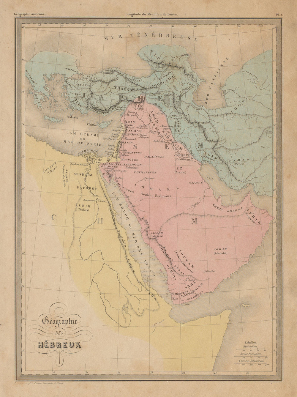 Géographie des Hébreux. World of the Israelites. Arabia. MALTE-BRUN c1871 map