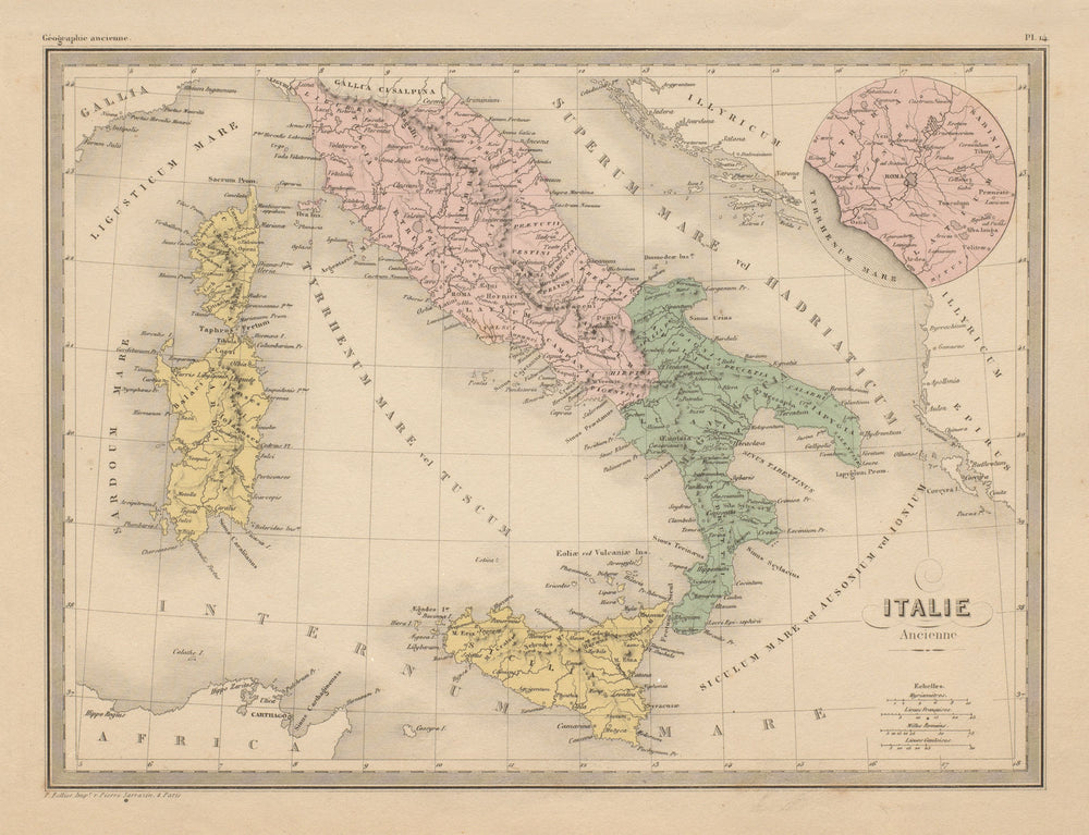 Italie Ancienne. Ancient Roman Italy. MALTE-BRUN c1871 old antique map chart