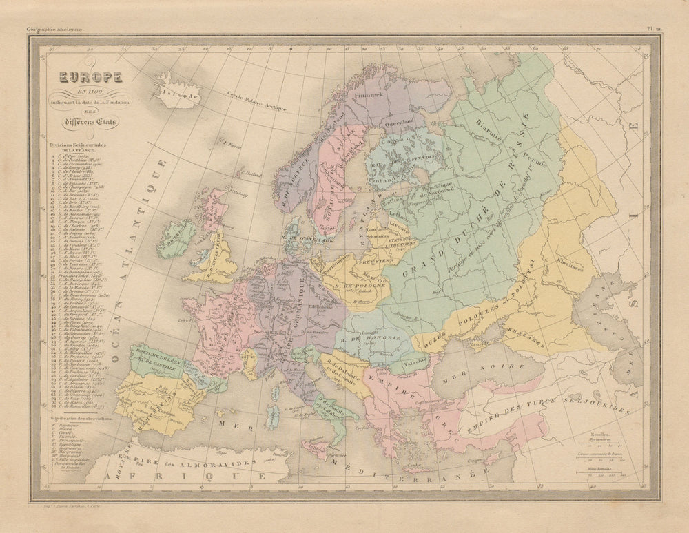 Europe en 1100. Europe in 1100. MALTE-BRUN c1871 old antique map plan chart