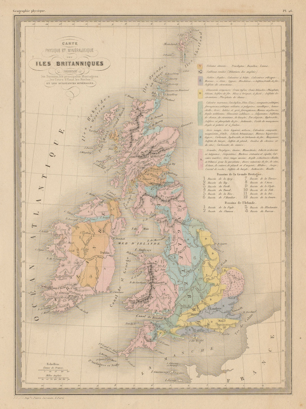 Iles Britanniques Physique & Minéralogique. British Isles. MALTE-BRUN c1871 map