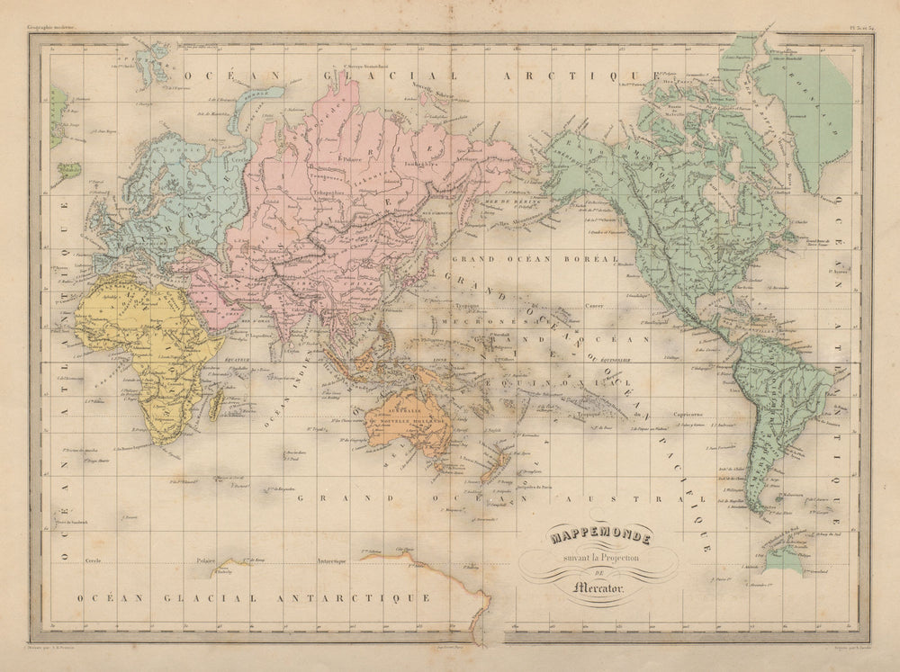 Mappemonde suivant la Projection de Mercator. World. MALTE-BRUN c1871 old
