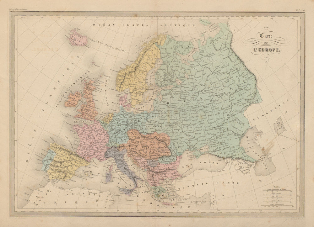 Carte de L'Europe. Map of Europe. MALTE-BRUN c1871 old antique plan chart