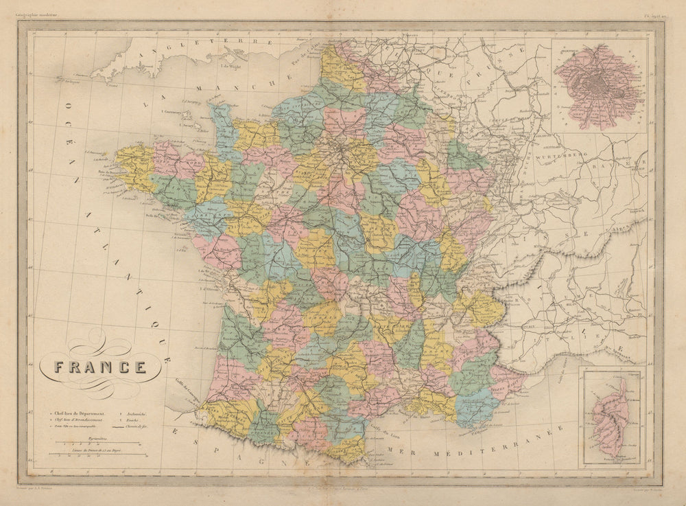 France in departements. MALTE-BRUN c1871 old antique vintage map plan chart