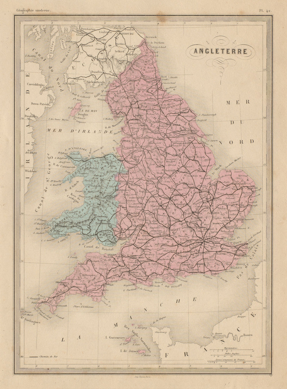 Angleterre. England & Wales. Railways. MALTE-BRUN c1871 old antique map chart