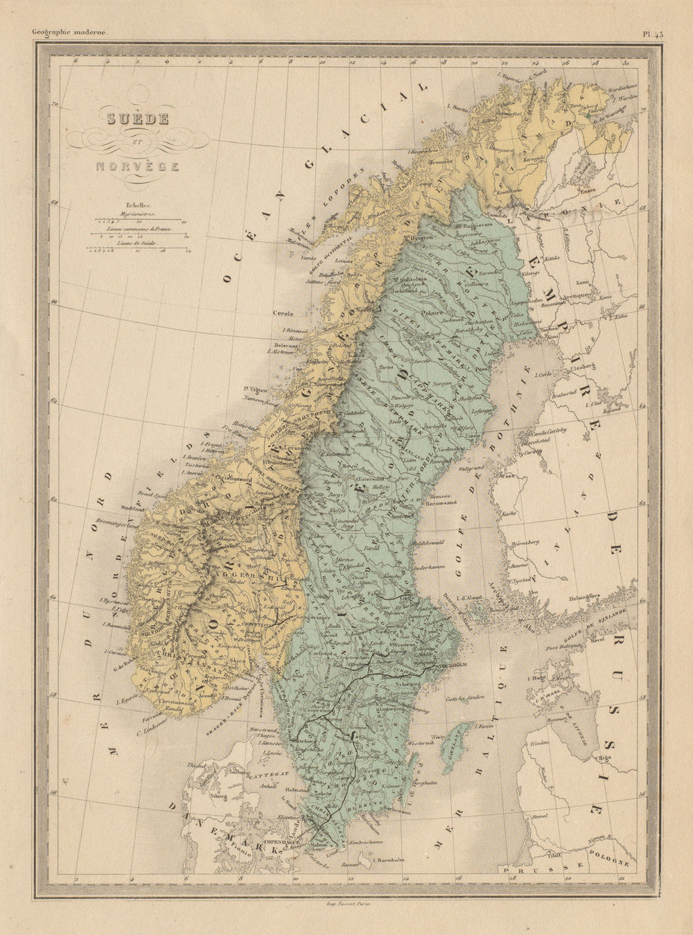 Suède et Norvège. Sweden and Norway. Scandinavia. MALTE-BRUN c1871 old map