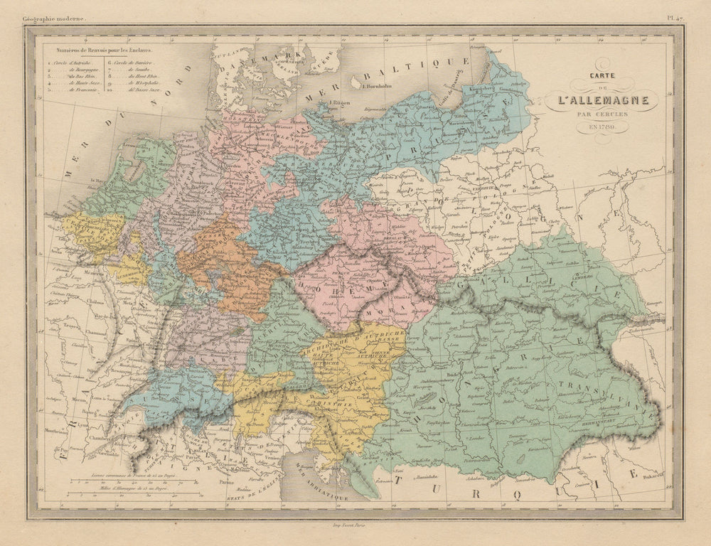 L'Allemagne par Cercles en 1789. Germany in Circles. MALTE-BRUN c1871 old map