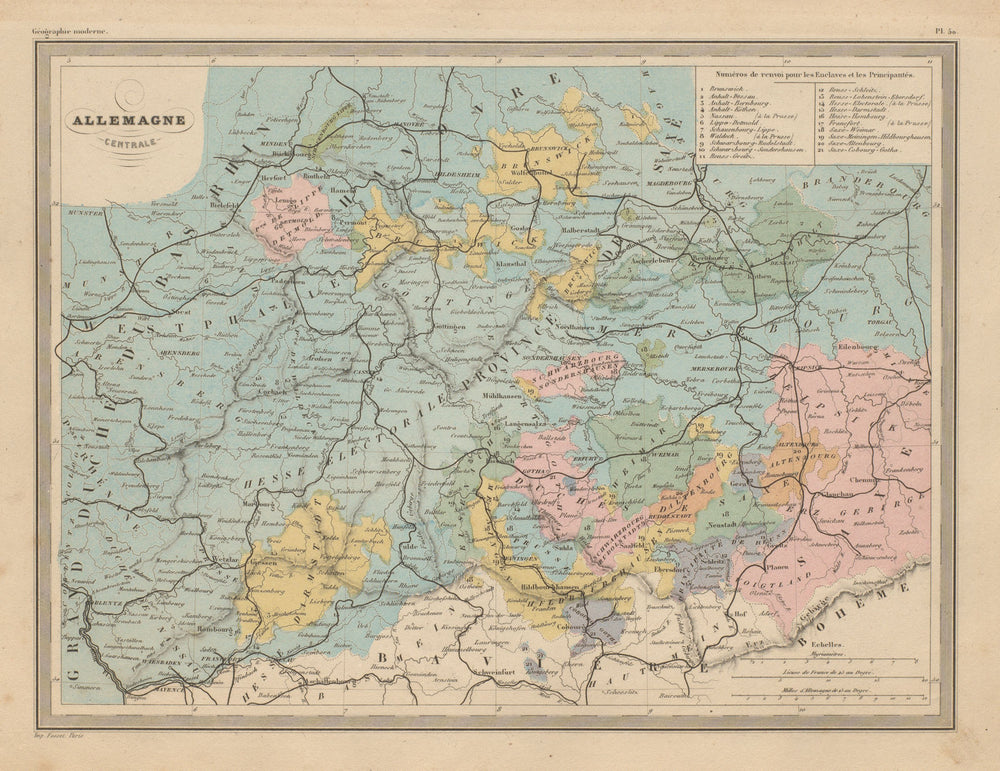 Allemagne Centrale. Central Germany. MALTE-BRUN c1871 old antique map chart