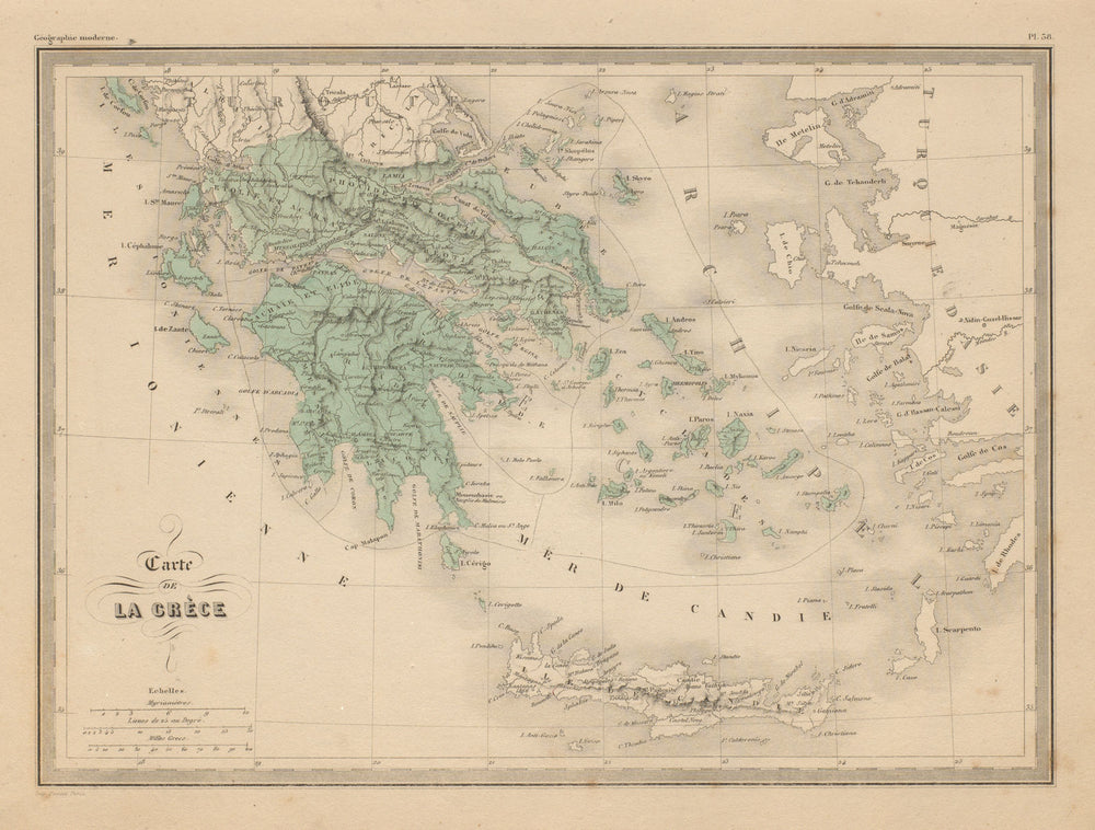 Carte de la Grèce. Map of Greece. Aegean. MALTE-BRUN c1871 old antique