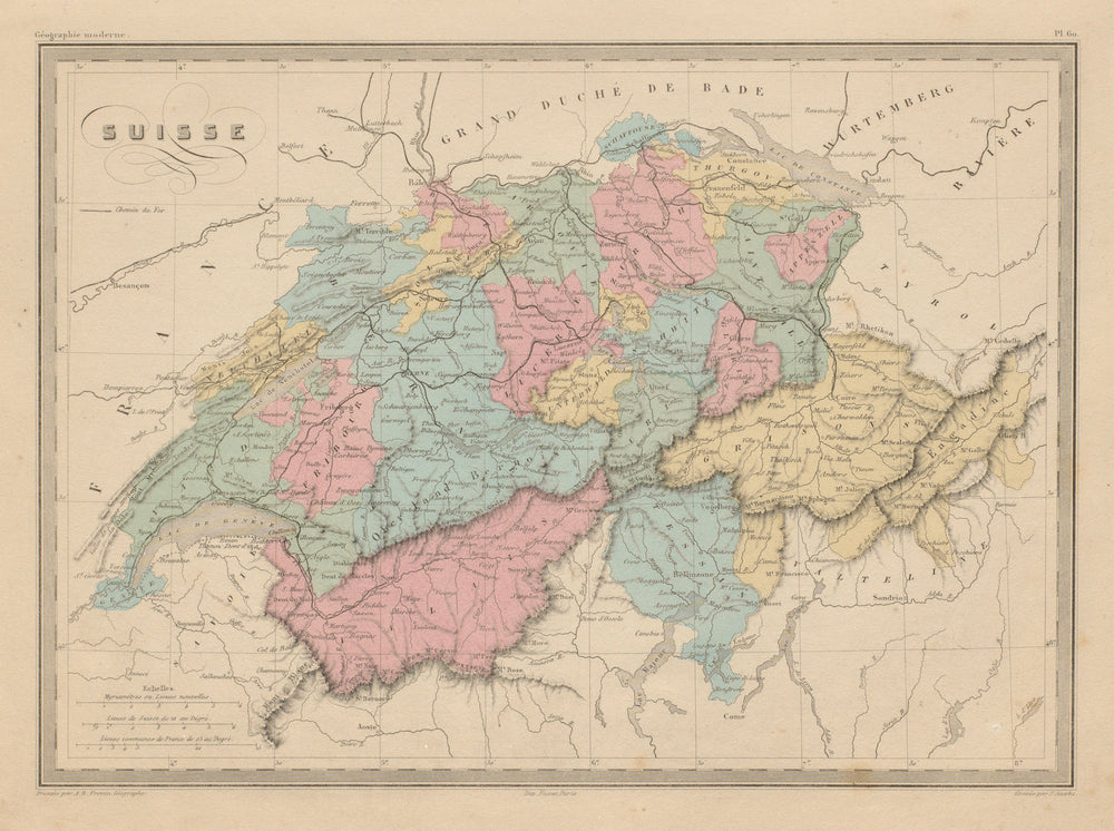 Suisse. Switzerland in Cantons. MALTE-BRUN c1871 old antique map plan chart