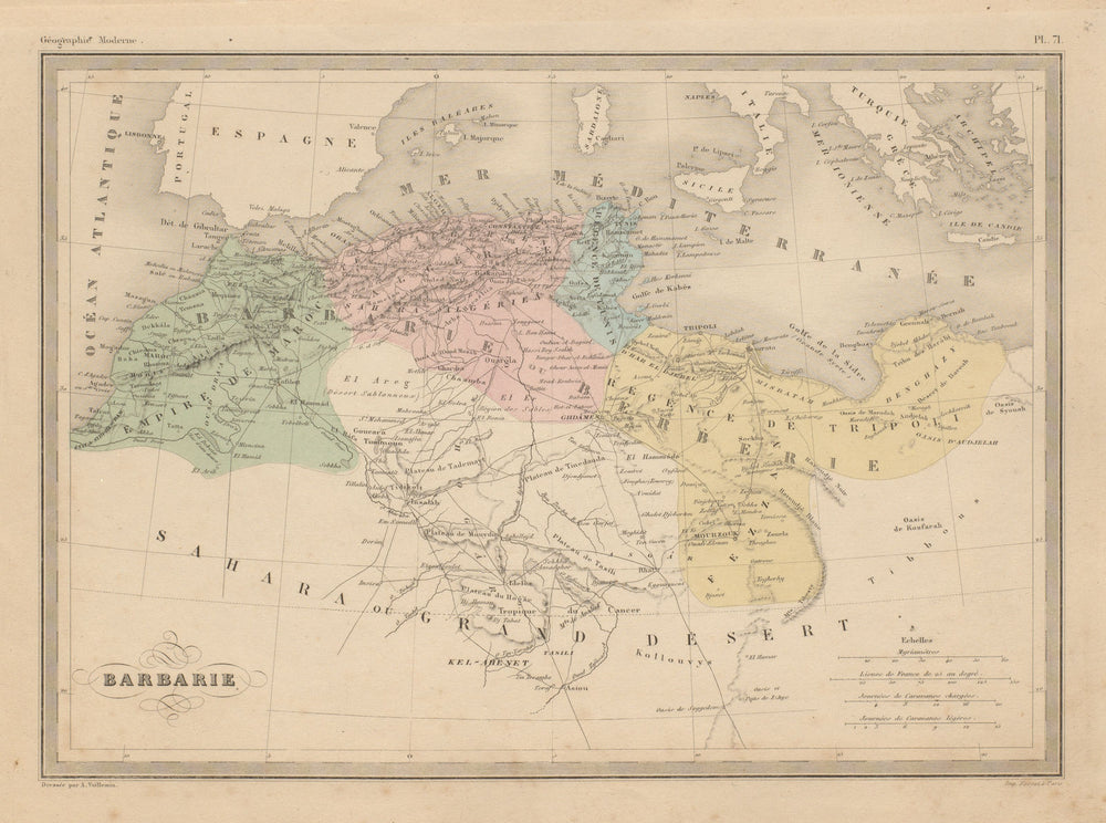 Barbarie. Barbary coast. North Africa. Morocco Algeria. MALTE-BRUN c1871 map