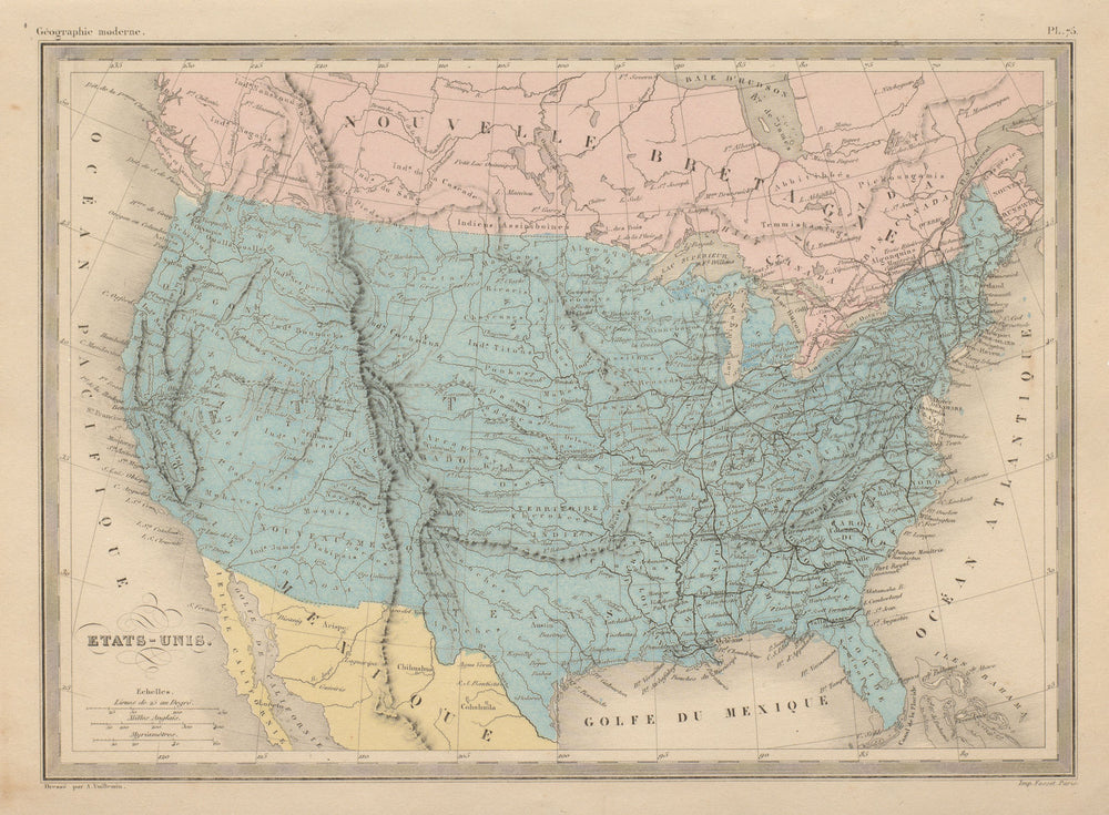 Etats-Unis. United States. USA. MALTE-BRUN c1871 old antique map plan chart