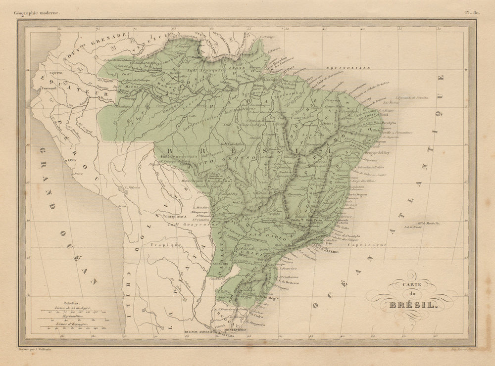 Carte de Brésil. Brazil including occupied Paraguay. MALTE-BRUN c1871 old map