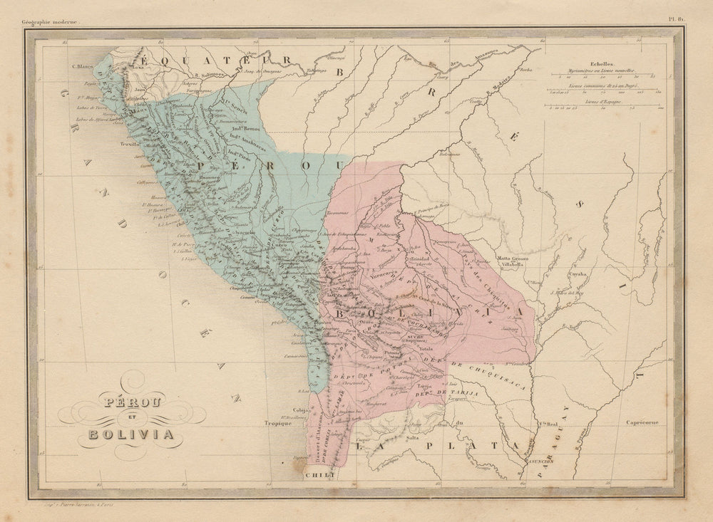 Pérou et Bolivia. Peru and Bolivia (includes Litoral). MALTE-BRUN c1871 map