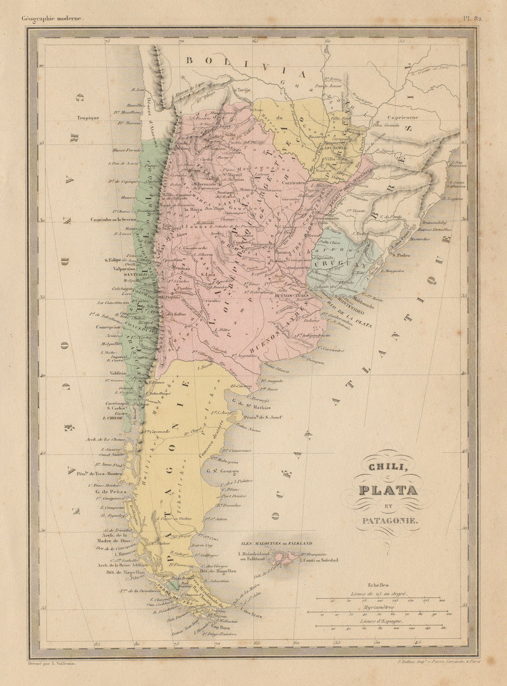 Chili, Plata & Patagonie. Chile & Patagonia. Argentina. MALTE-BRUN c1871 map