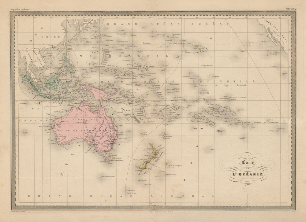 Carte de L'Océanie. Oceania. Pacific Ocean Australasia. MALTE-BRUN c1871 map