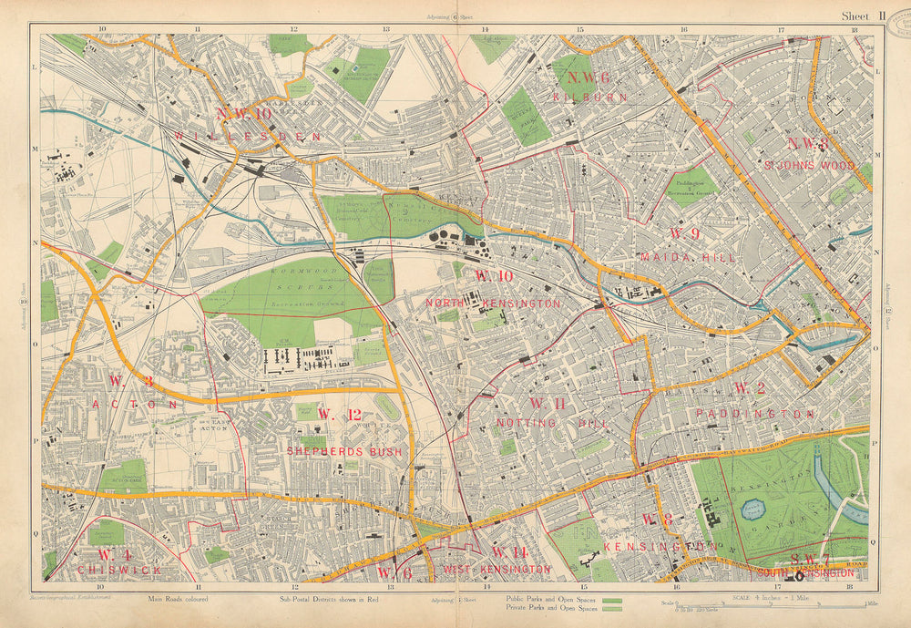 W LONDON Bayswater Kilburn Maida Vale Notting Hill Shepherds Bush.BACON 1934 map