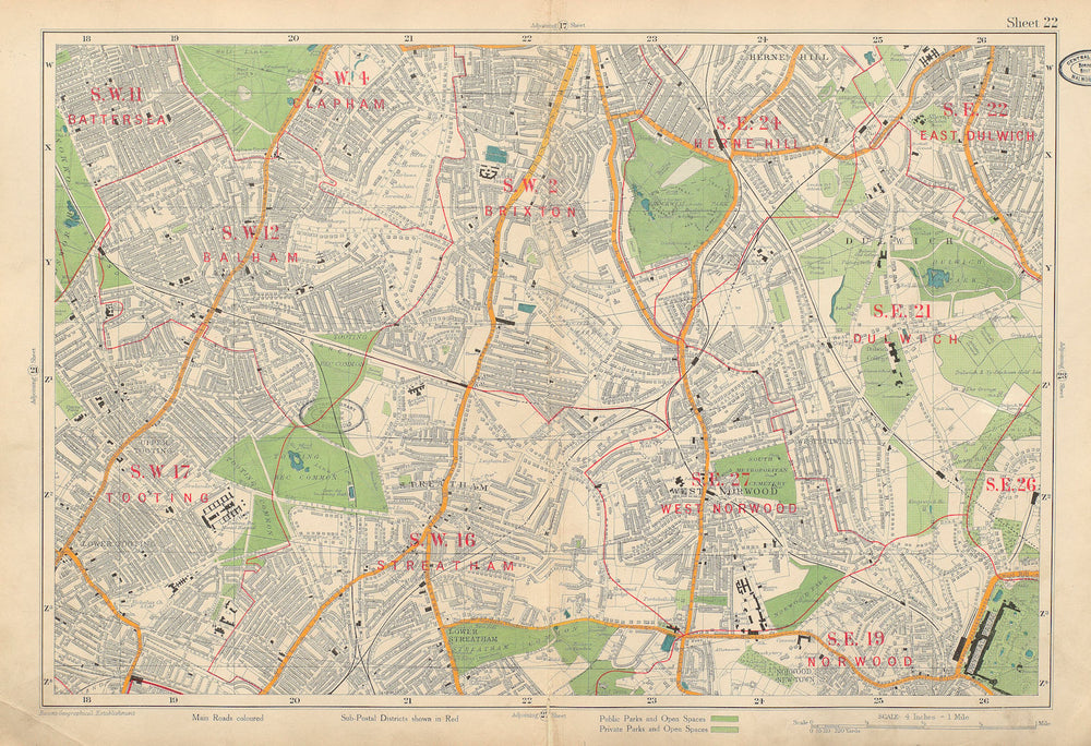 STREATHAM W Norwood Balham Brixton Tooting Dulwich Herne Hill. BACON 1934 map
