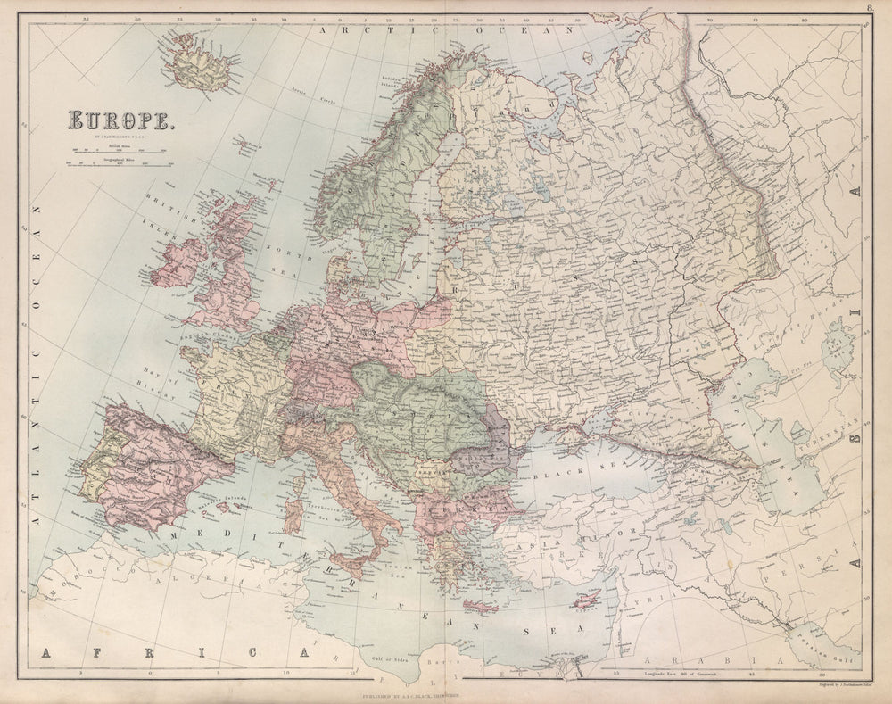 Europe. Austria-Hungary German Empire Turkey BARTHOLOMEW 1882 old antique map