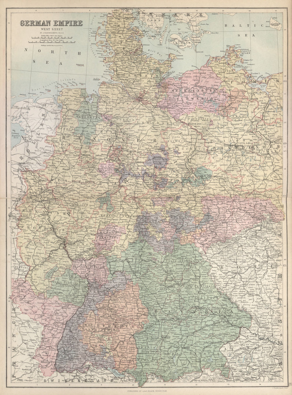 German Empire West Sheet. Germany. BARTHOLOMEW 1882 old antique map plan chart