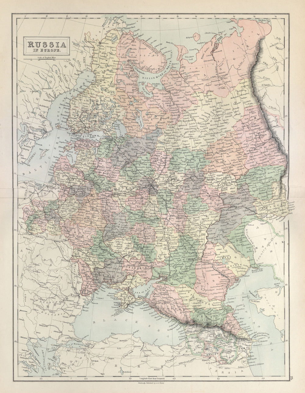 European Russia. Finland Baltics Poland Elisabethpol. BARTHOLOMEW 1882 old map