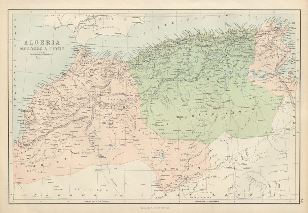 Algeria Morocco & Tunis. North Africa. Tunisia. BARTHOLOMEW 1882 old map