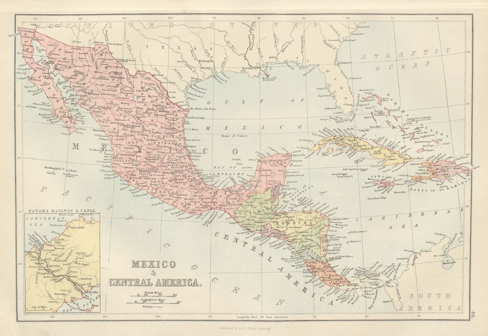 Mexico & Central America. Panama Canal 32 yrs pre-opening. BARTHOLOMEW 1882 map