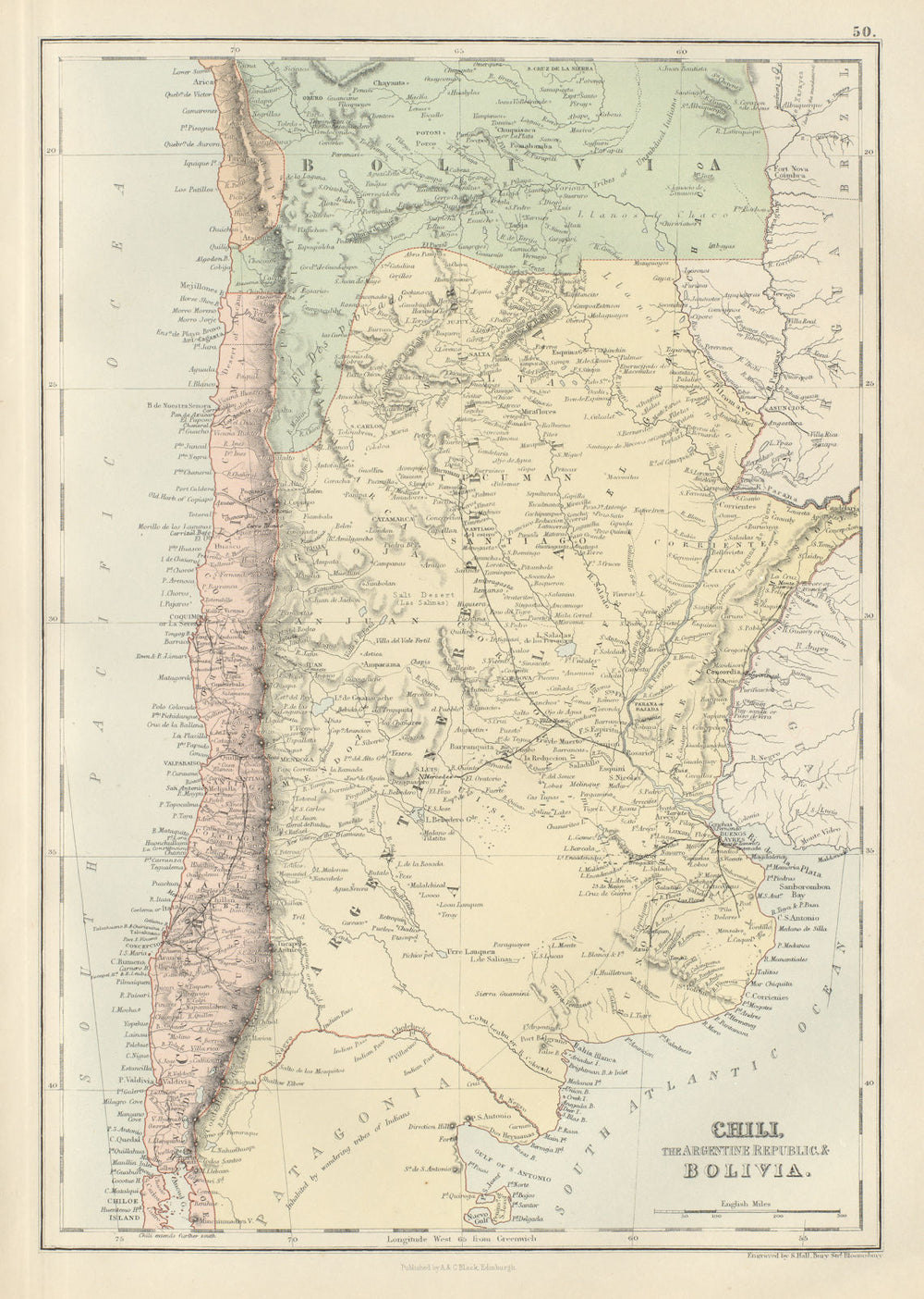 Chili Argentine Republic Bolivia w/ Litoral Chile Argentina BARTHOLOMEW 1882 map