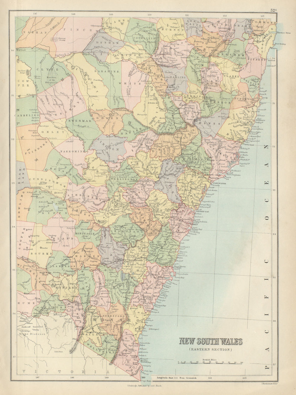 New South Wales Eastern / coast. Australia. Railways. BARTHOLOMEW 1882 old map