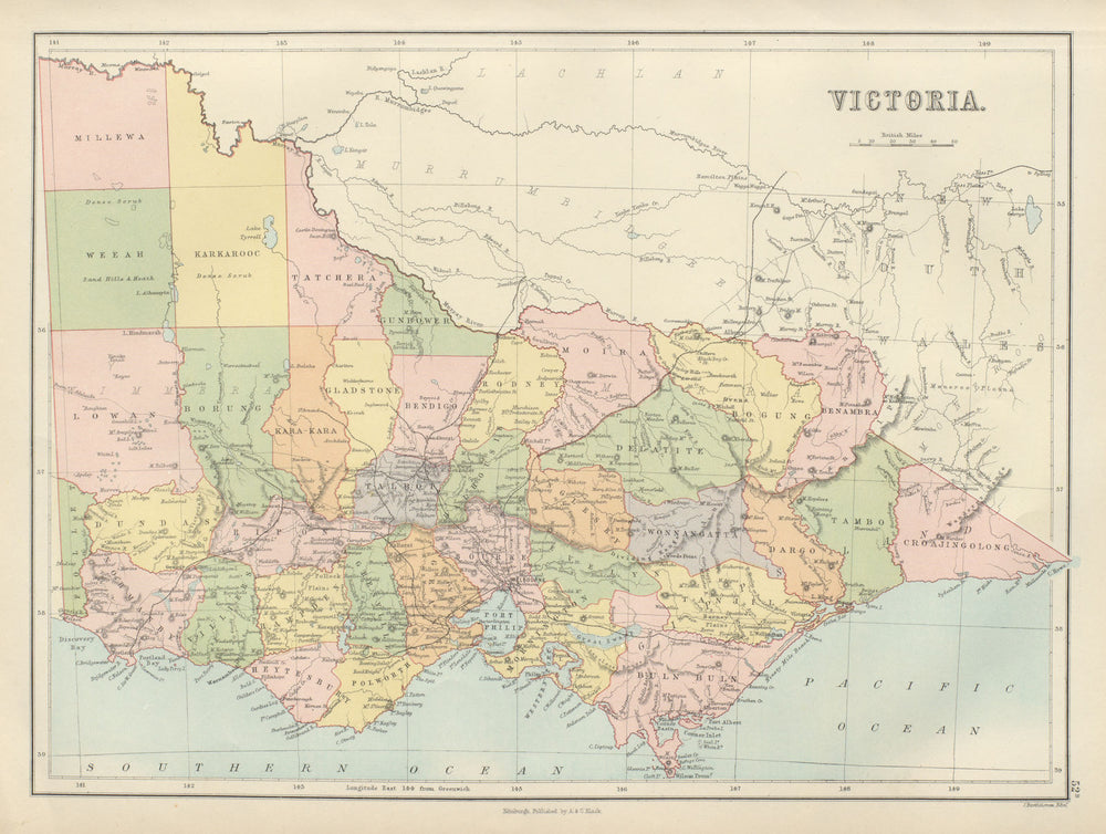Victoria. Australia. Railways. BARTHOLOMEW 1882 old antique map plan chart