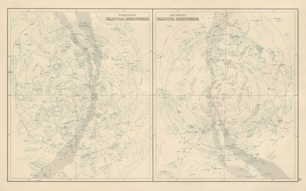 Northern & Southern Celestial Hemispheres. Star charts. BARTHOLOMEW 1898 map