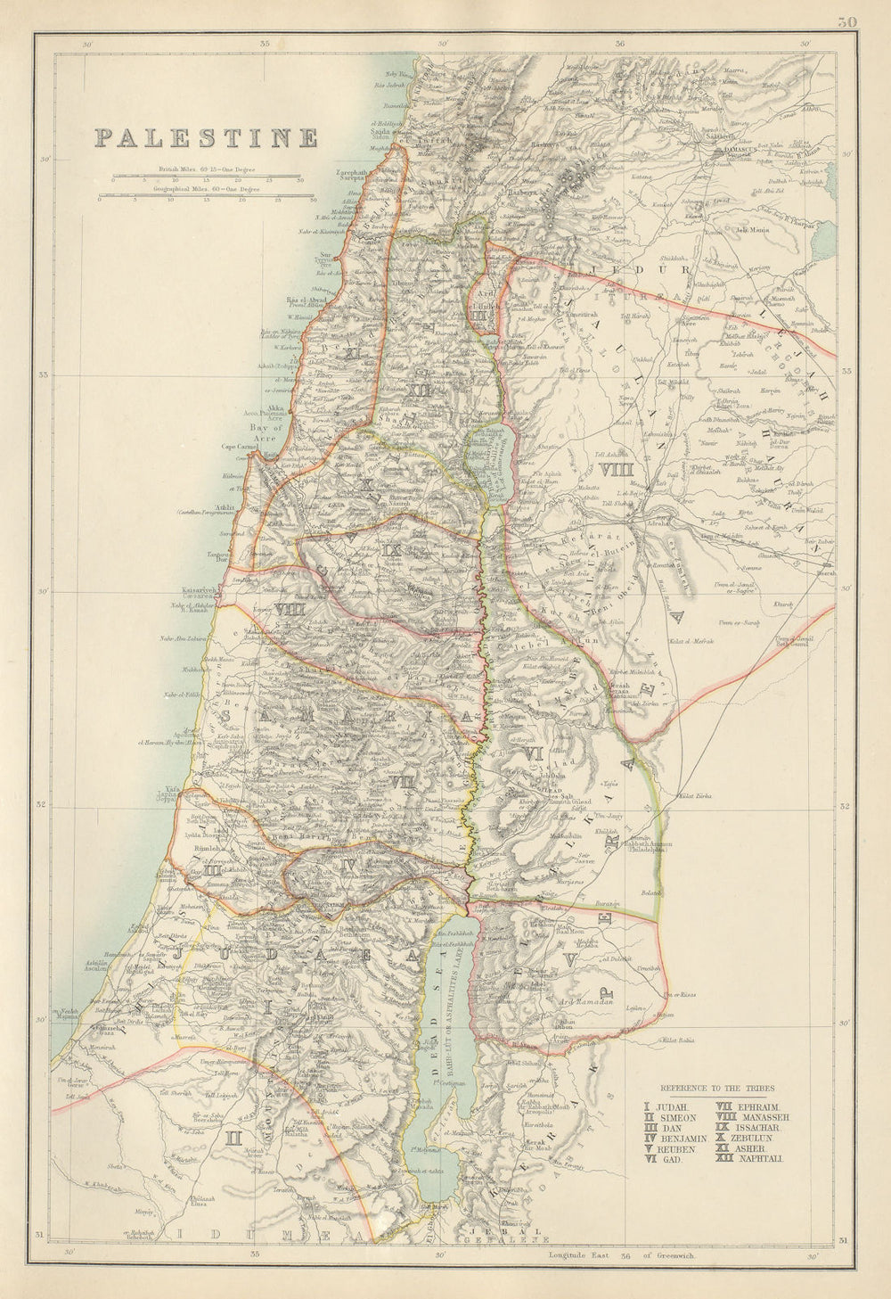 Palestine. 12 tribes of Israel. Holy Land. Lebanon Jordan BARTHOLOMEW 1898 map