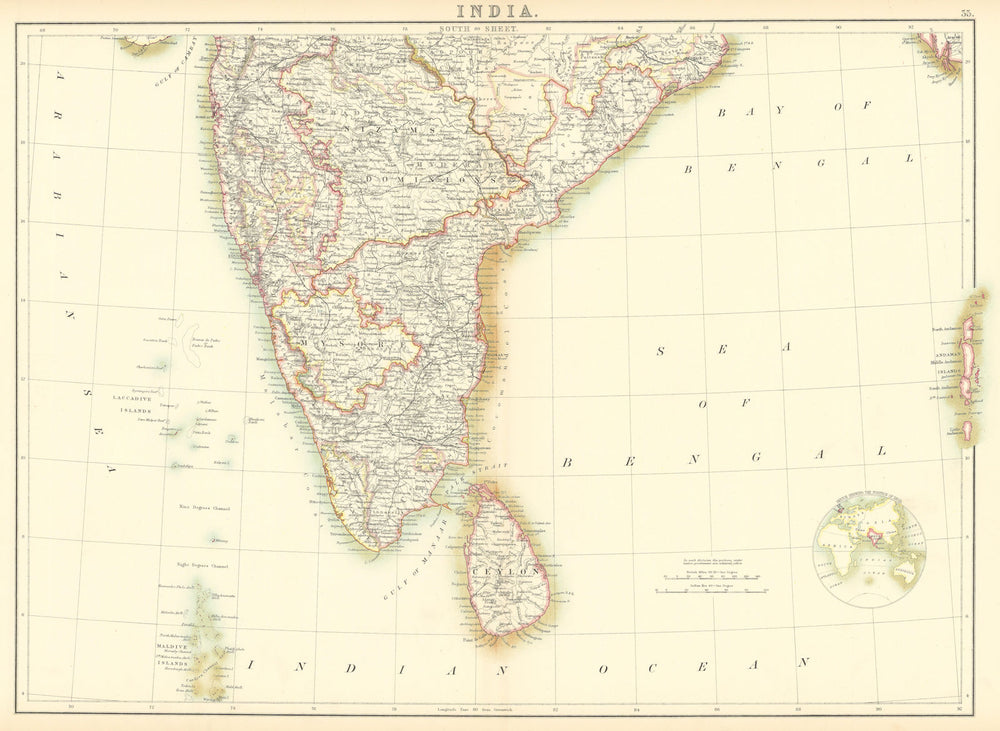 South India. Sri Lanka Ceylon. Mysore. Maldives Laccadives. BARTHOLOMEW 1898 map