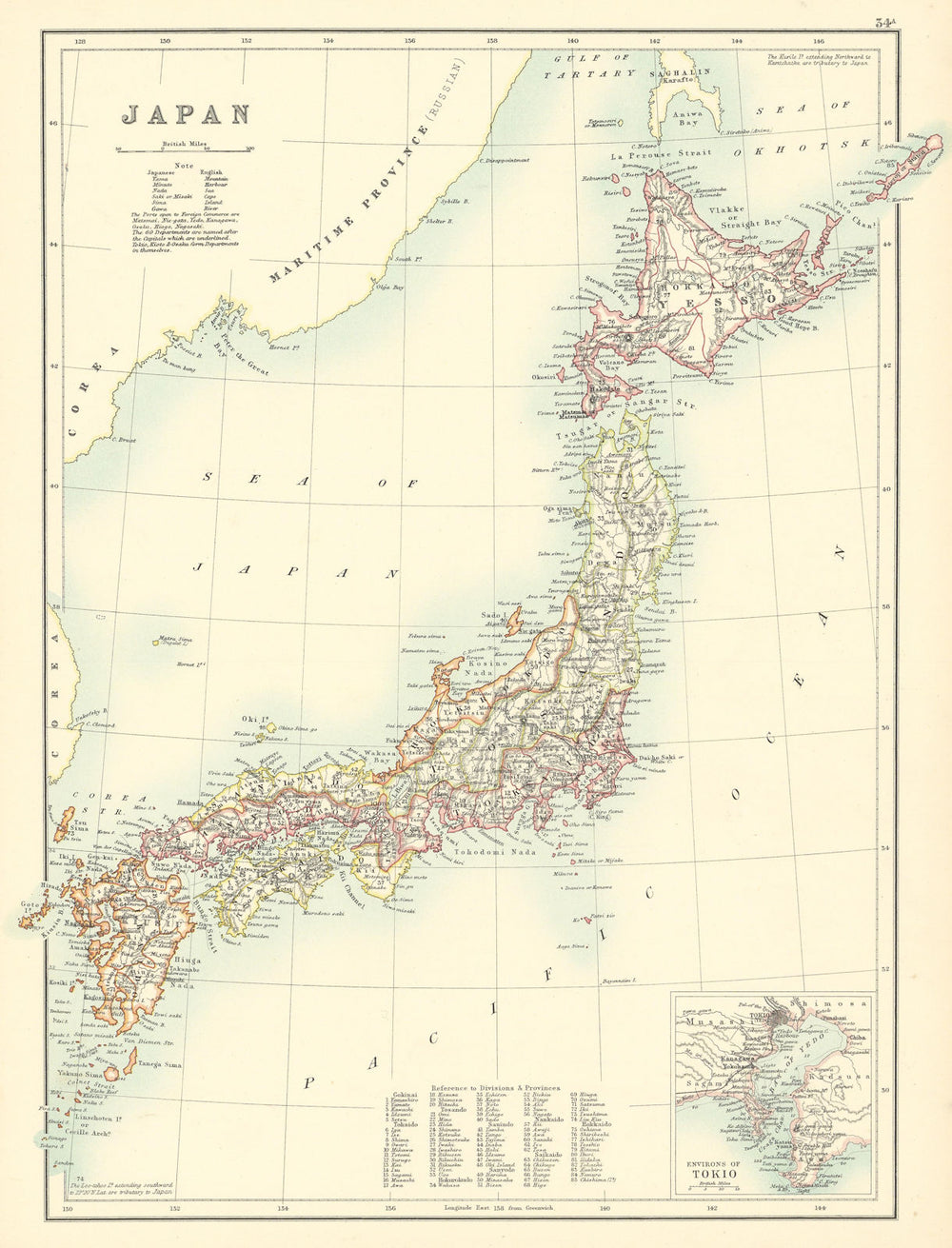Japan in provinces. Environs of Tokyo. BARTHOLOMEW 1898 old antique map chart