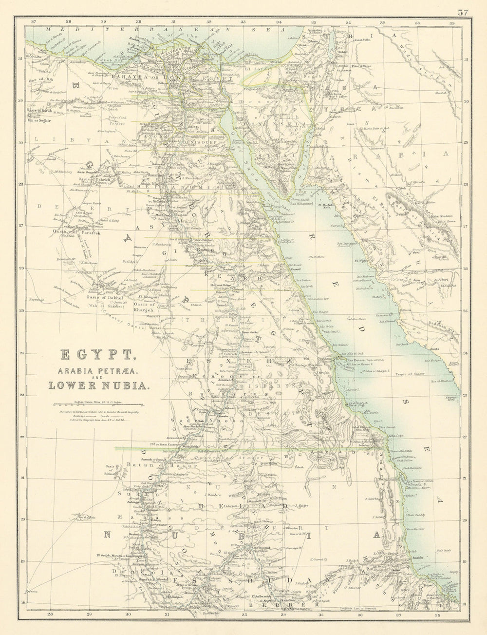Egypt, Arabia Petraea and Lower Nubia. Nile Valley. BARTHOLOMEW 1898 old map