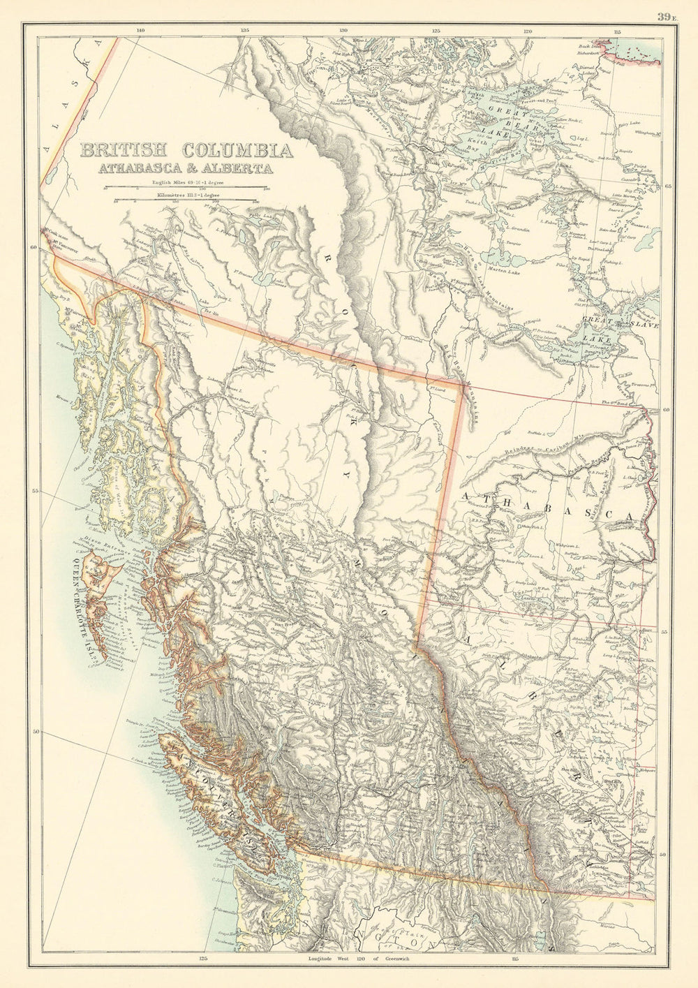 British Columbia, Athabasca, and Alberta 1898 old antique map plan chart