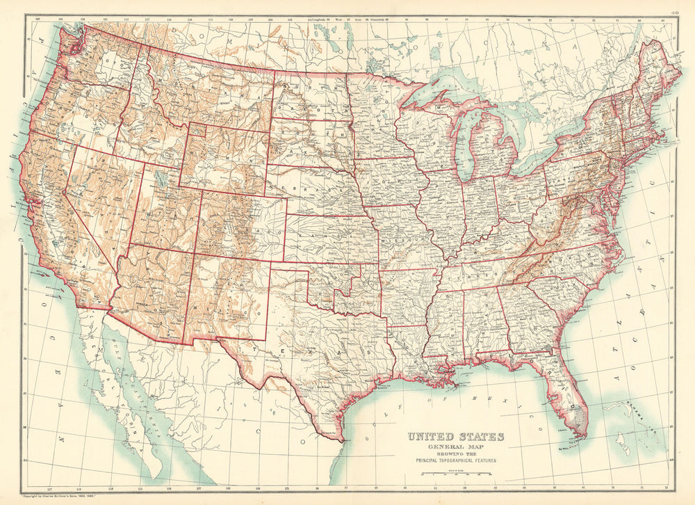 United States of America Topographical. Mountains & Rivers. BARTHOLOMEW 1898 map