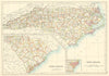 North and South Carolina state maps showing counties. BARTHOLOMEW 1898 old