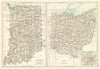 Indiana and Ohio state maps showing counties. BARTHOLOMEW 1898 old antique