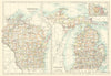 Michigan and Wisconsin state maps showing counties. BARTHOLOMEW 1898 old