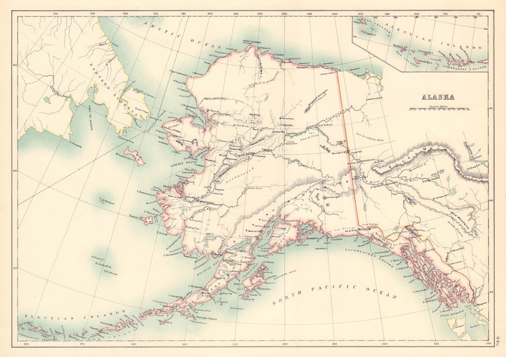Alaska state map showing native American Indian villages. BARTHOLOMEW 1898