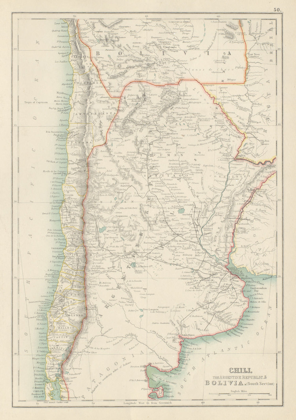 Chili Argentine Republic Bolivia. Chile Argentina Railways. BARTHOLOMEW 1898 map