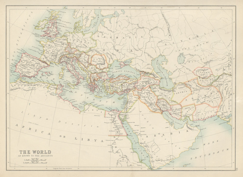 World as known to the Ancients. Gallia Germania Hispania. BARTHOLOMEW 1898 map