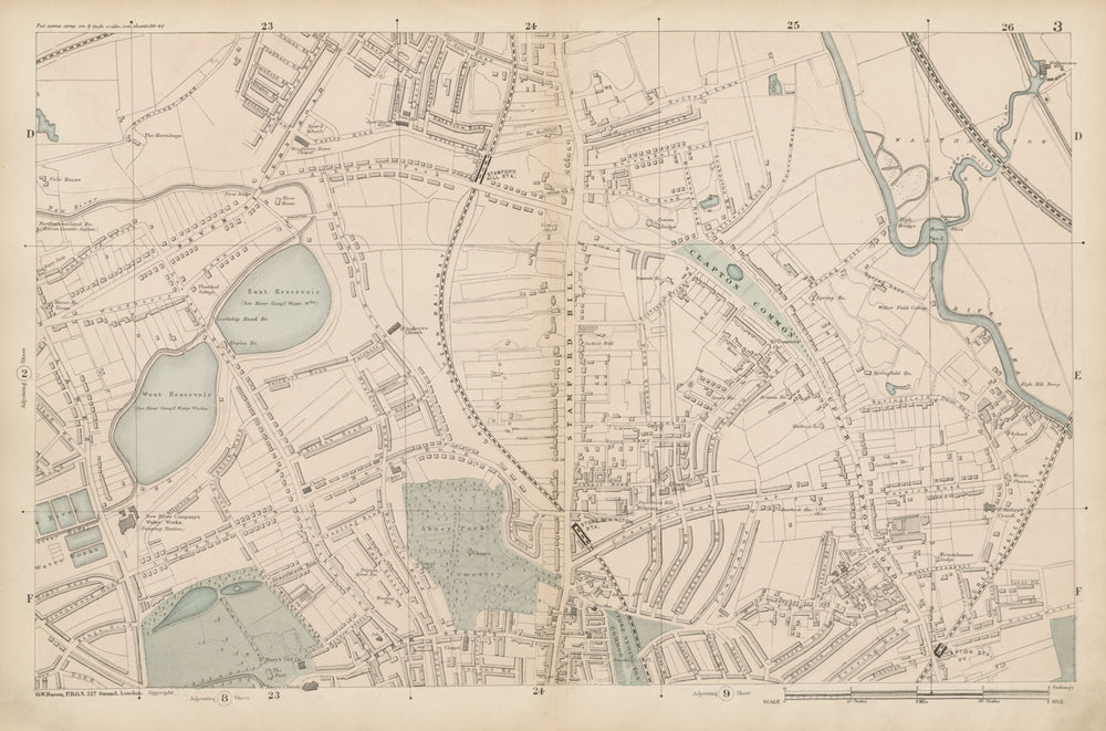 STOKE NEWINGTON Upper Clapton Stamford Hill Tottenham Manor House c1887 map
