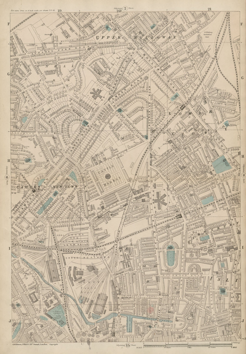CAMDEN TOWN Holloway Tufnell Park King's Cross Kentish Town Barnsbury c1887 map