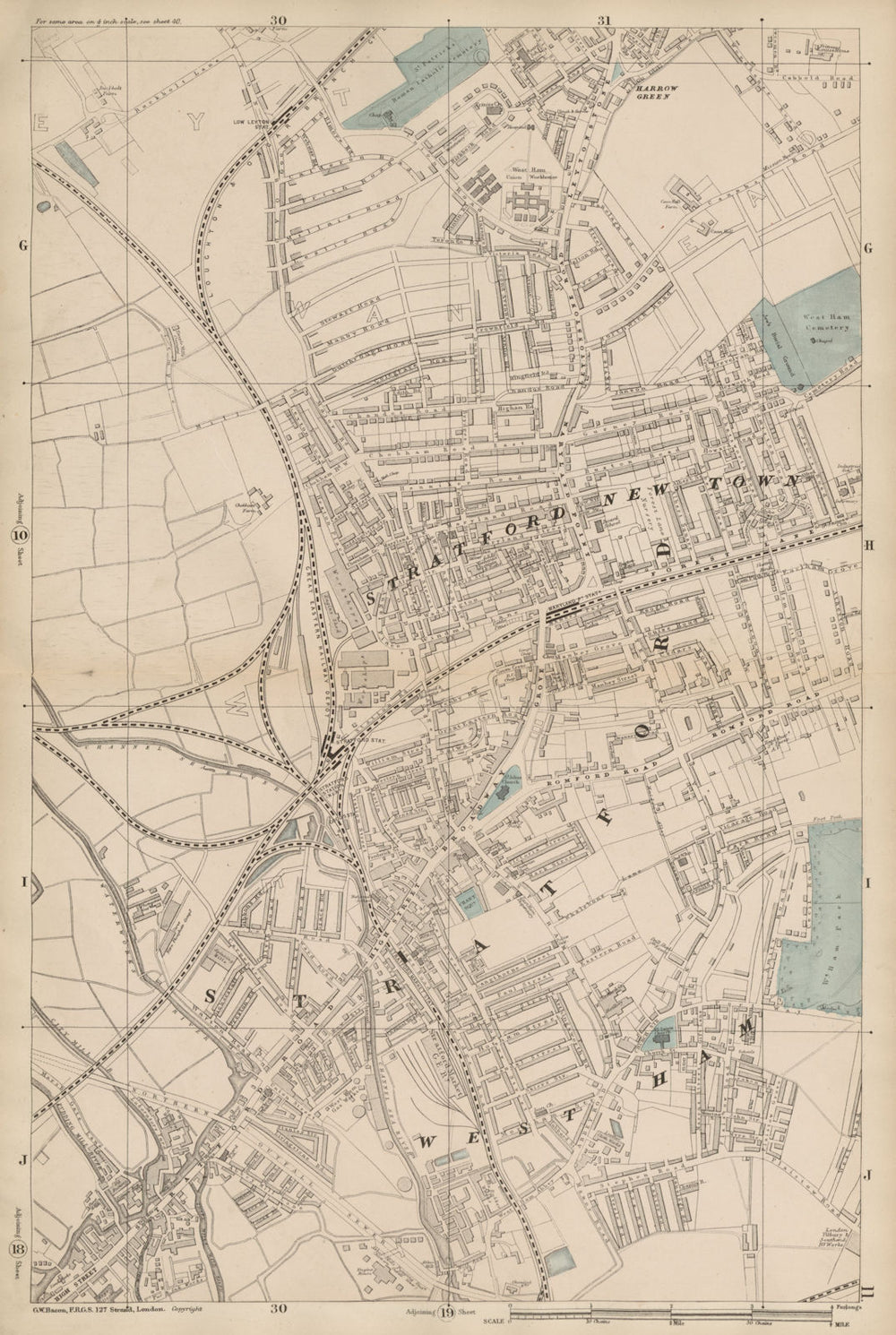 EAST LONDON Stratford New Town West Ham Leyton Maryland Westfield site c1887 map