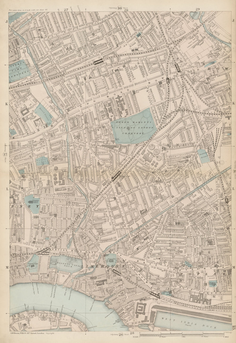 TOWER HAMLETS Bow Poplar Stepney Limehouse Mile End Bromley c1887 old map