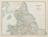 ENGLAND & WALES NORTH Showing railways canals lightships JOHNSTON 1901 old map